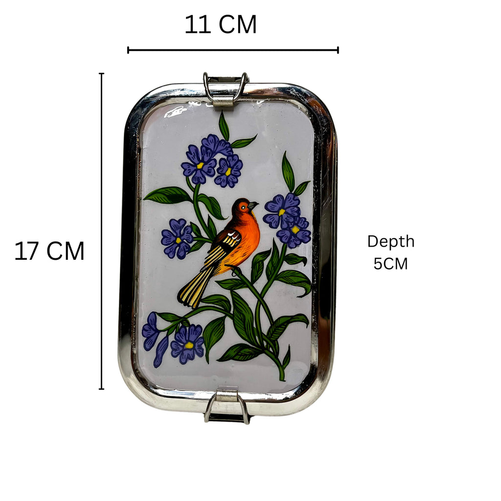 Handbemalte Edelstahl-Brotdose, Vogel