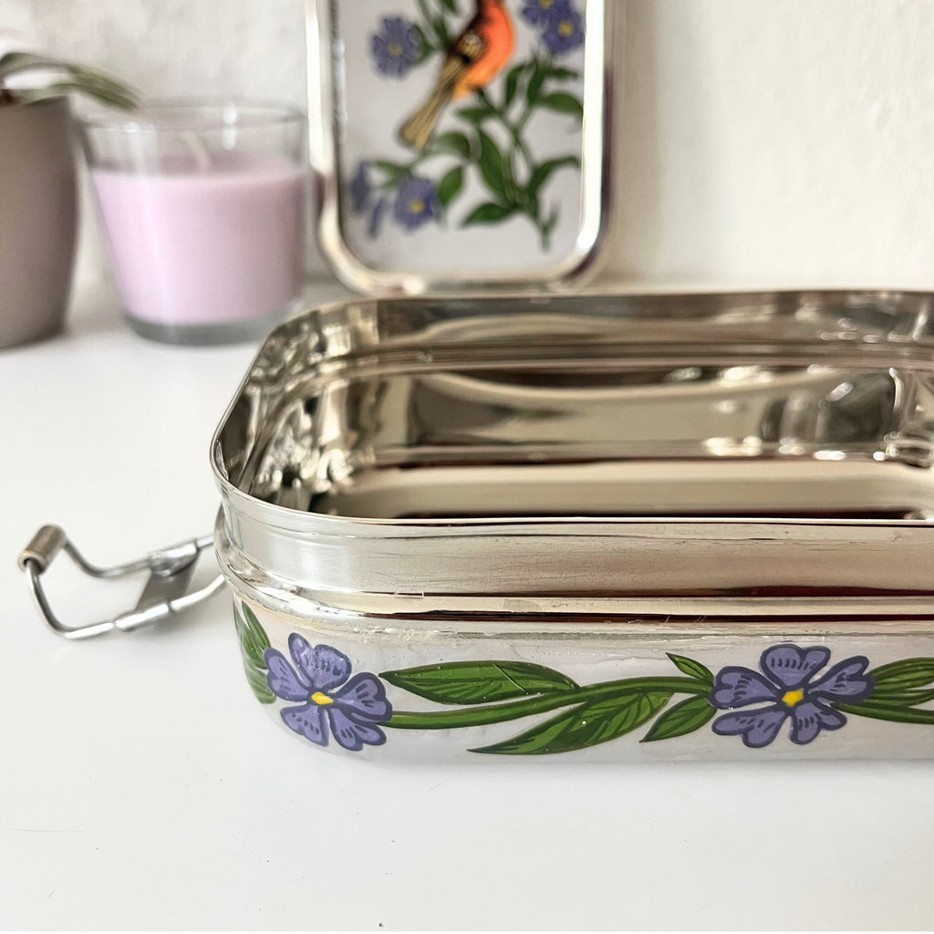 Handbemalte Edelstahl-Brotdose, Vogel