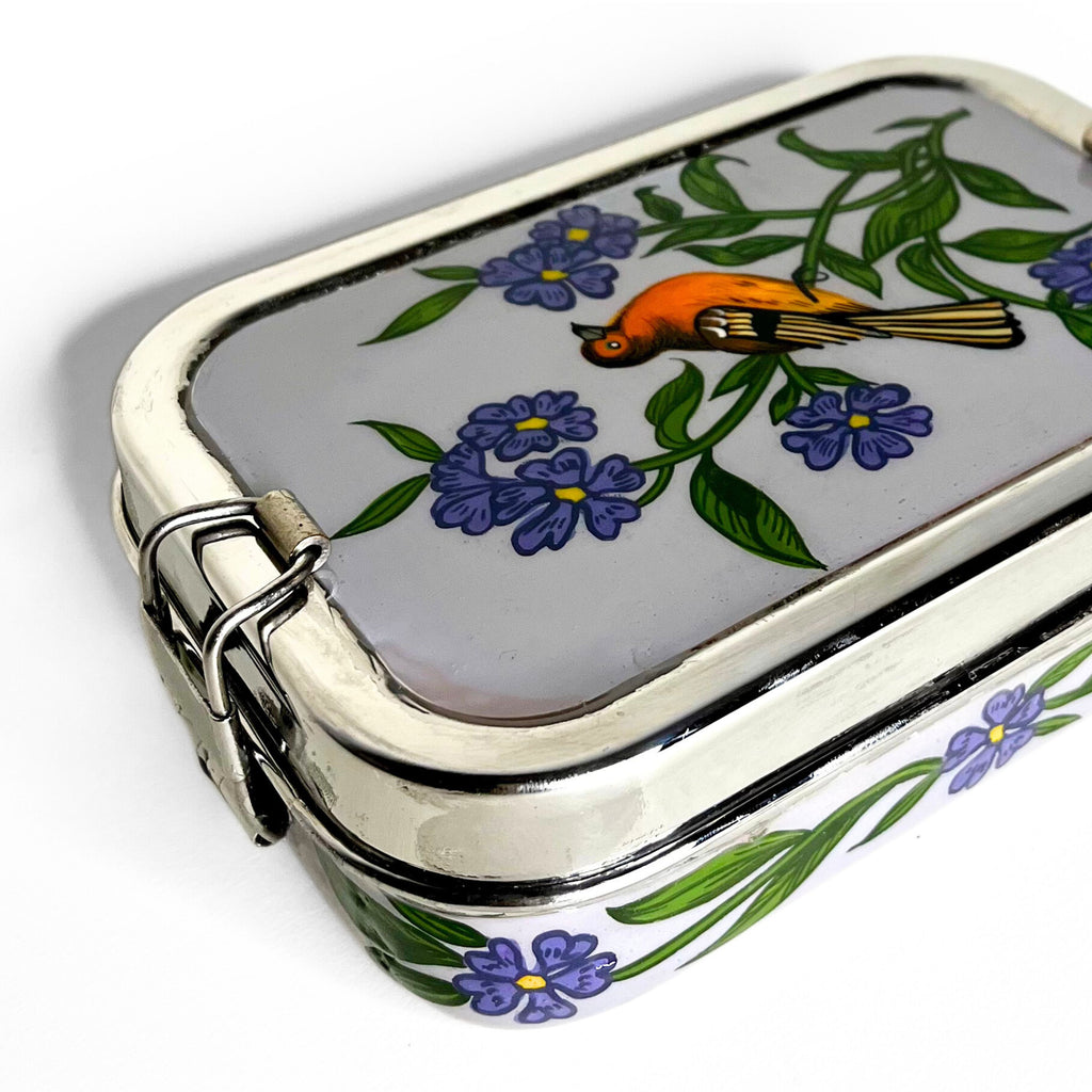 Handbemalte Edelstahl-Brotdose, Vogel