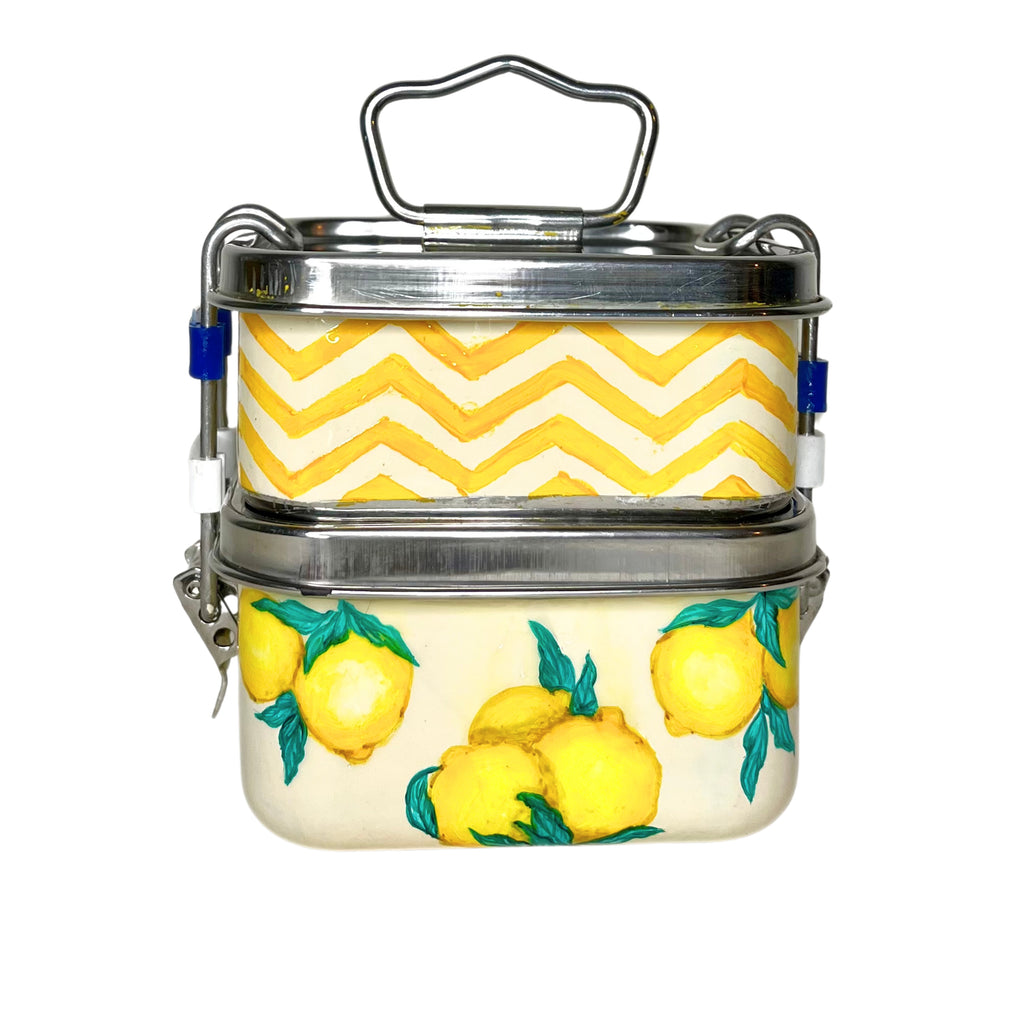 Gelbe, handbemalte Stahl-Bento-Box, Sommer-Zitrone