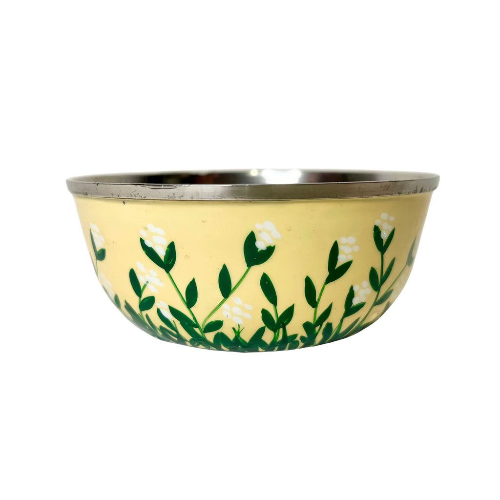 Handbemaltes Snackschalen-Set aus Edelstahl in Blattform – 2-teilig